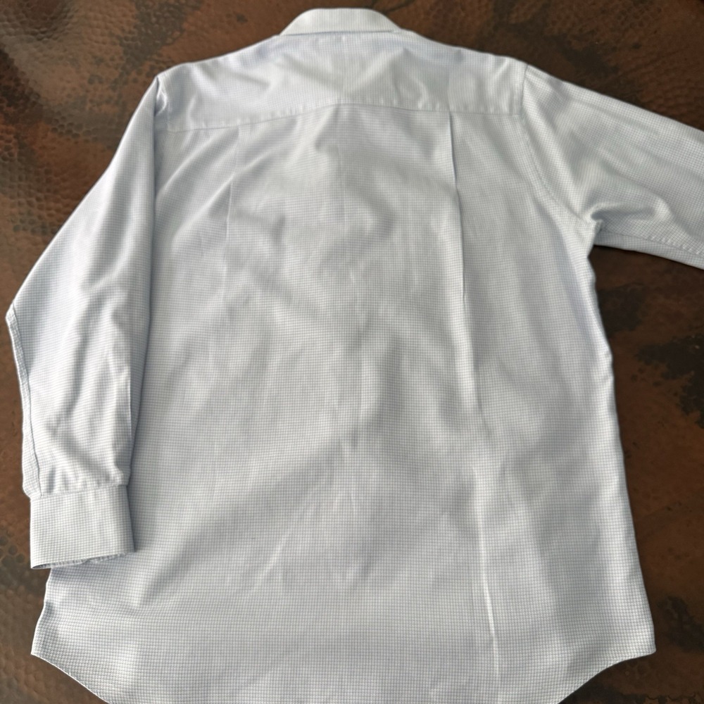 David Donahue Trim Dress Shirt Men XL 17 32/33 White Blue Micro Check Cotton - Picture 8 of 12